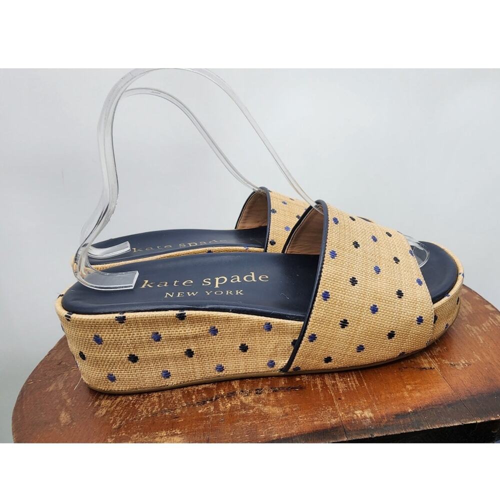 Kate Spade New York Breeze Platform Slide Sandals Size 8.5 Tan Blue Brown - Picture 5 of 11